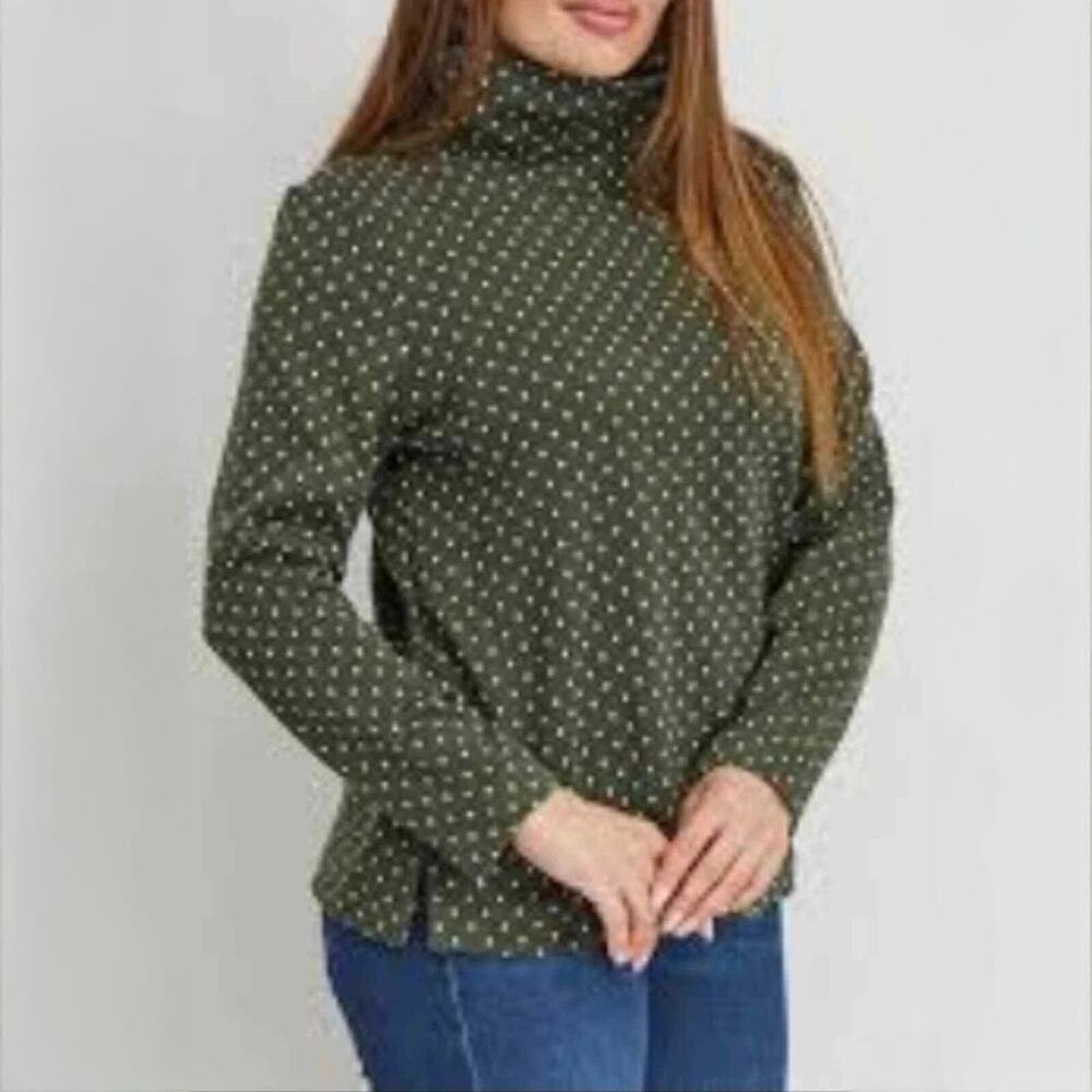 NWT Mock Neck Rosemary & White Long Sleeve Top Sz Medium